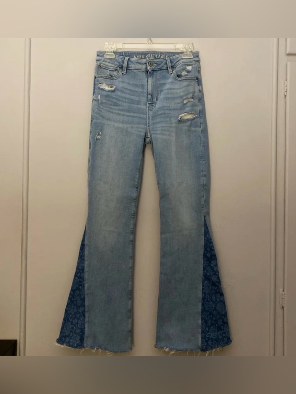 Rare AMERICAN EAGLE Super Hi-Rise Flare Gore Light Wash Jeans 2/4 S Boho Hippie